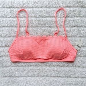 Waffle Scalloped Bandeau Bikini Top in Haute Coral
